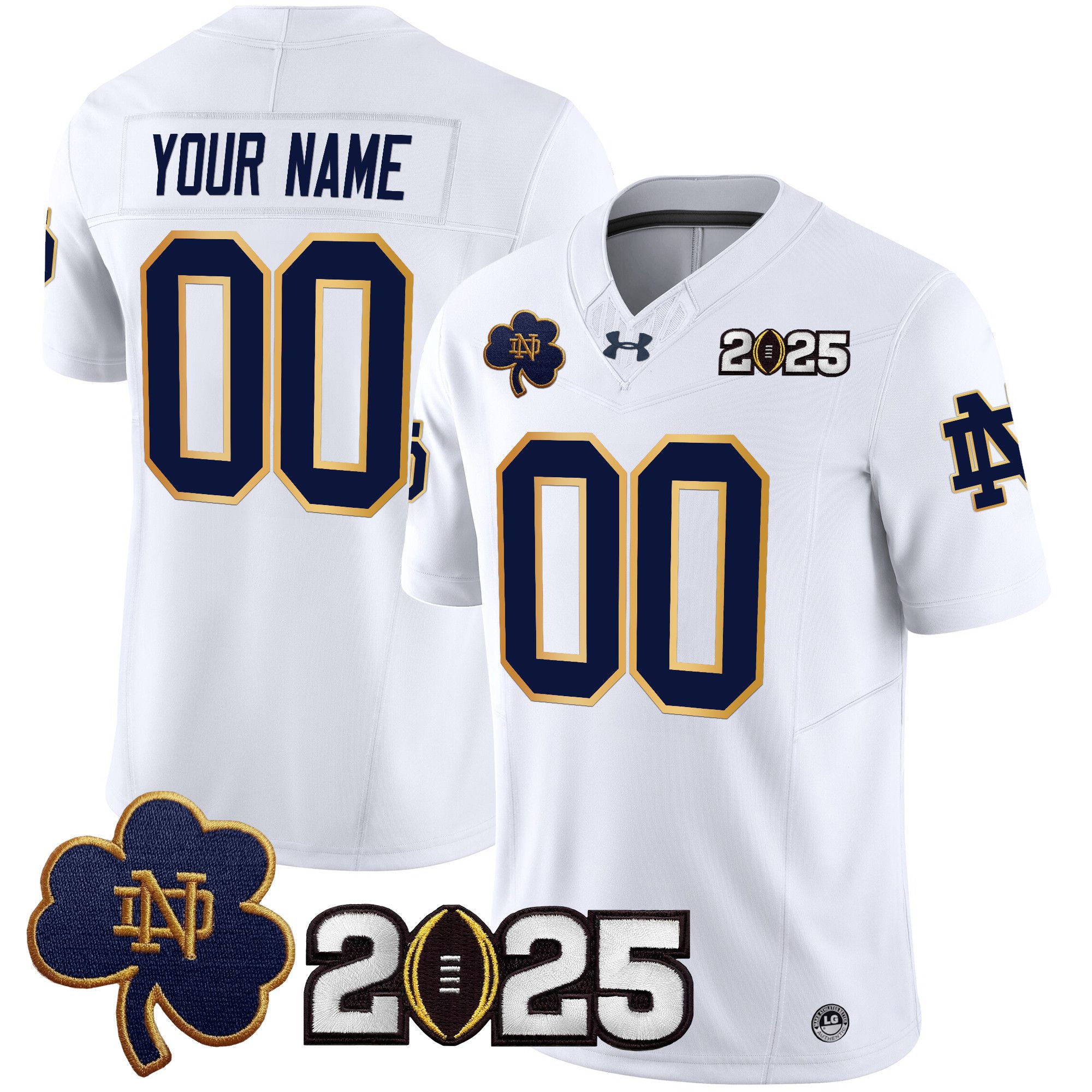 Men Notre Dame Fighting Irish White 2025 CFP Final Patch Vapor Limited Custom NCAA Jersey->customized ncaa jersey->Custom Jersey